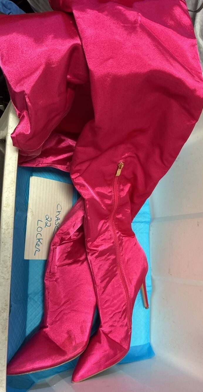 Havana-400F Satin Stiletto Thigh High Boots in Hot Pink, Size 9